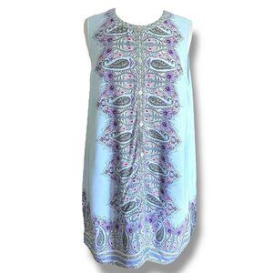 J Jill Womens Tunic Top Sz 1X Blue Paisley Floral Sleeveless Blouse Coastal Boho